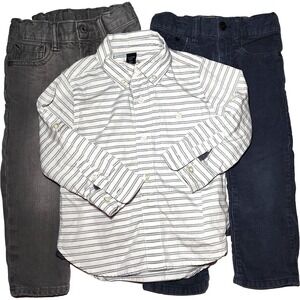 Baby Gap 2 yrs 2T Boy Outfit Lot Dress Shirt Jeans‎ Corduroy Pants 3pc Gray Blue